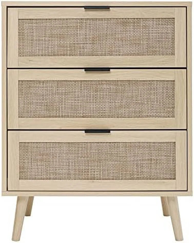 3 Drawer Rattan Dresser with Solid Wood Legs I433396