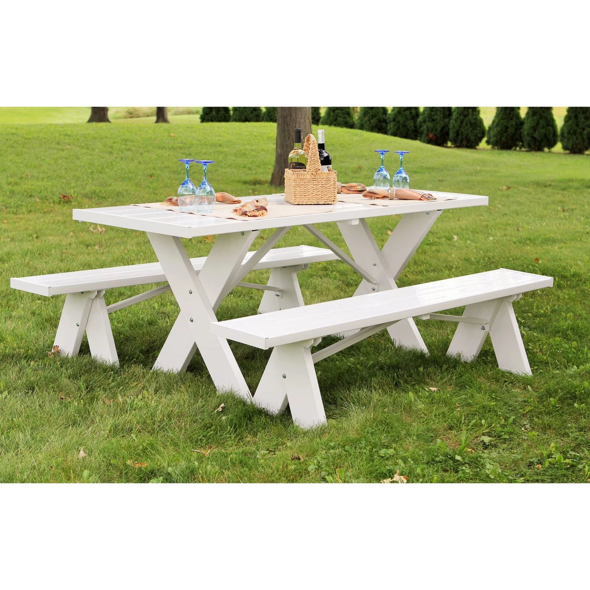 White Vinyl Picnic Table with Benches P371