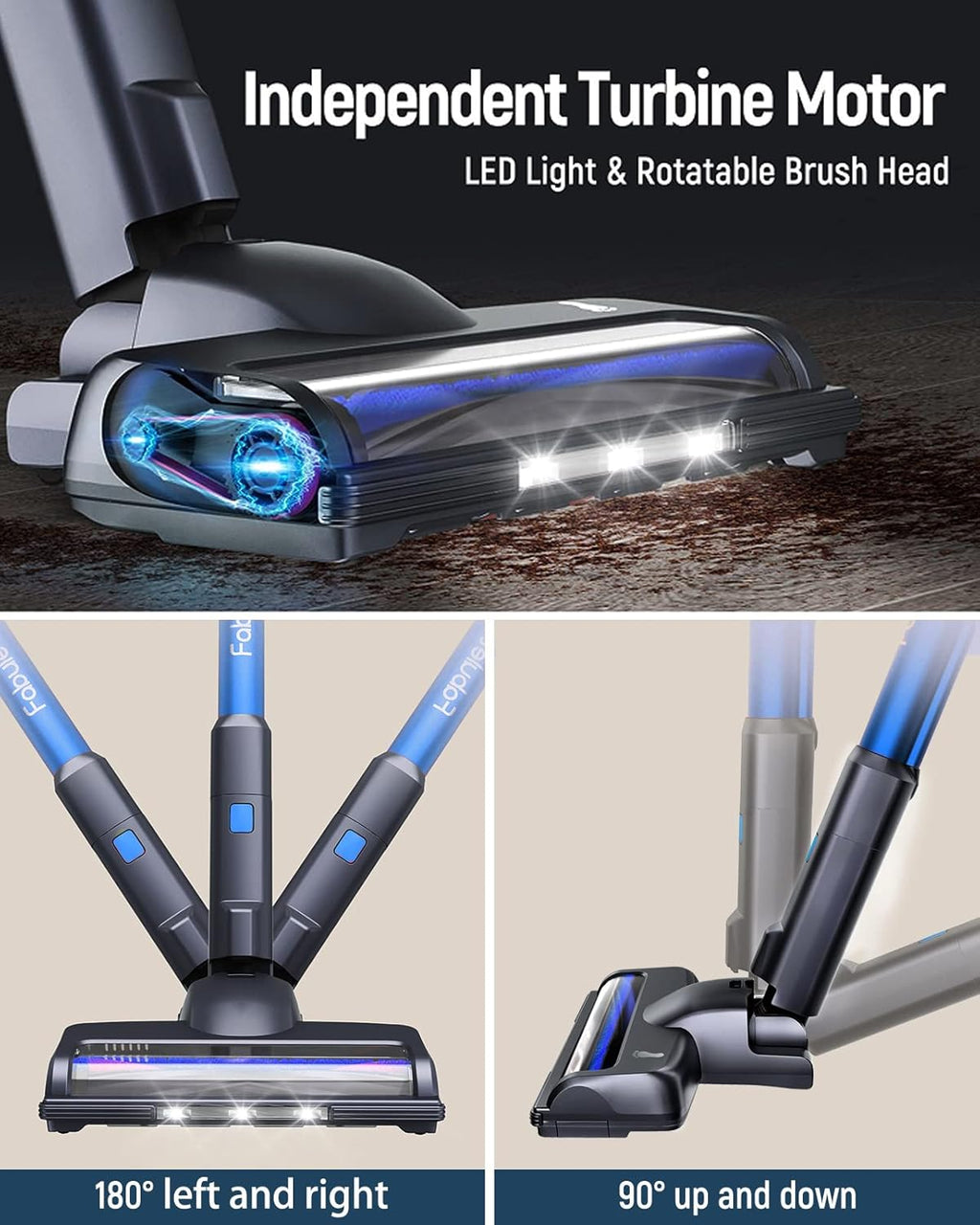 Cordless Stick Vacuum Cleaner, 24Kpa 250W, 6-in-1 Rechargeable, 45 Min Runtime, Blue Q46506