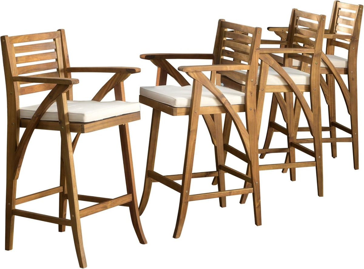 Acacia Wood Outdoor Barstools, 4-Pcs Set Q3899