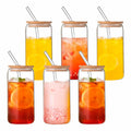 Can Shaped Glass Cups with Bamboo Lids and Glass Straw 6pcs P56865