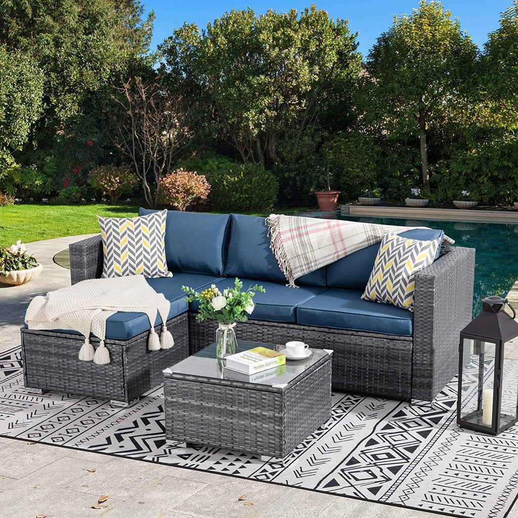 3 Piece Aegean Blue Outdoor Sectional Sofa Set W77813