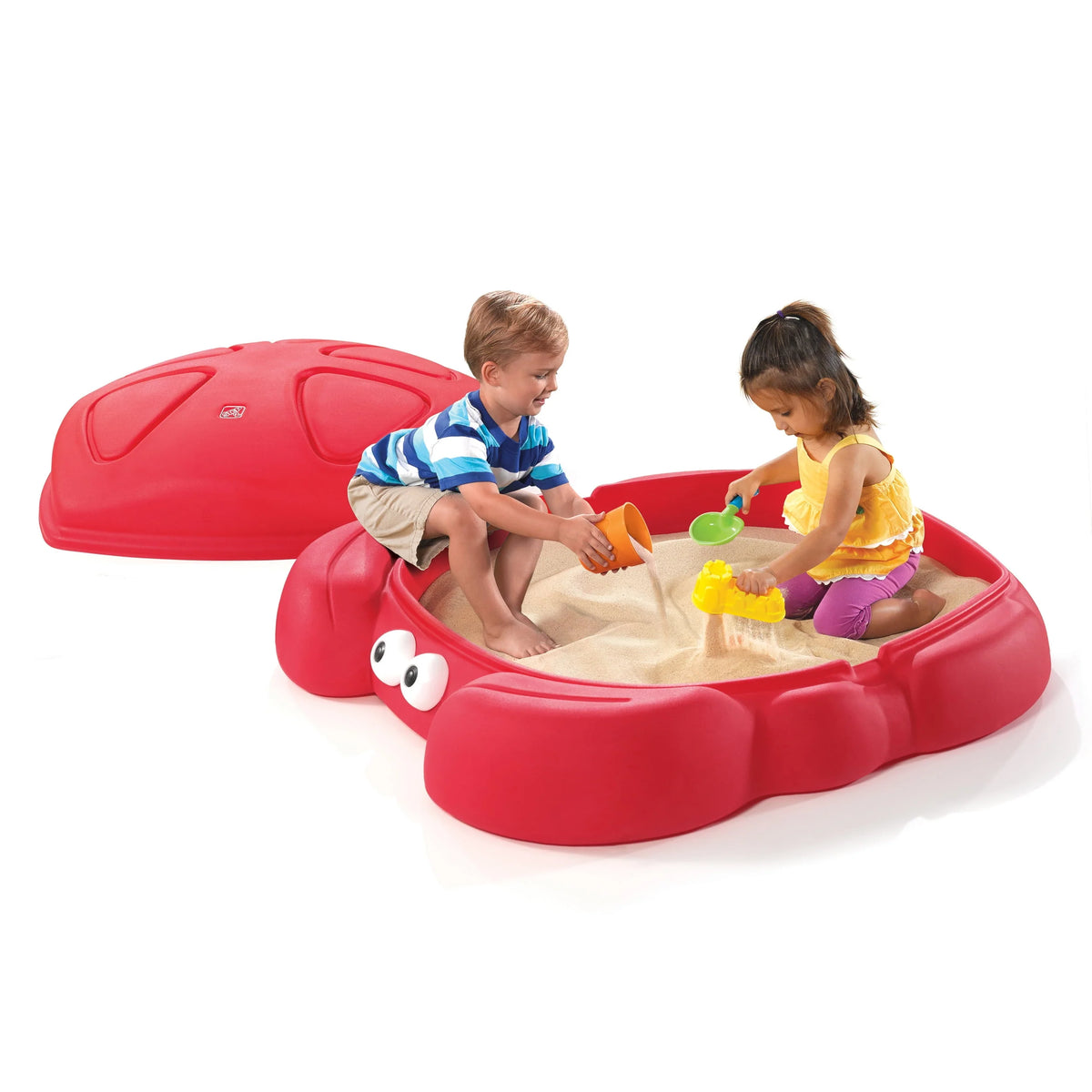 Red Plastic Outdoor Sandbox with Cover M7301