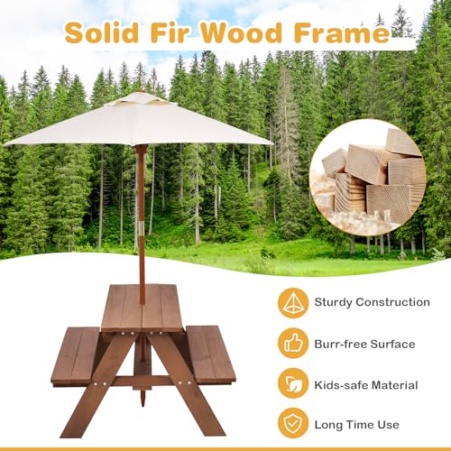 Kids Wooden Picnic Table with Umbrella F7474