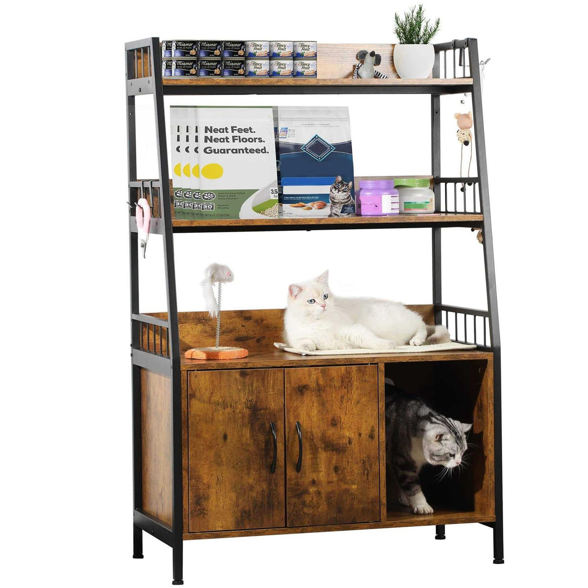 Large Wooden Cat Litter Box Enclosure with Storage Shelves H33334
