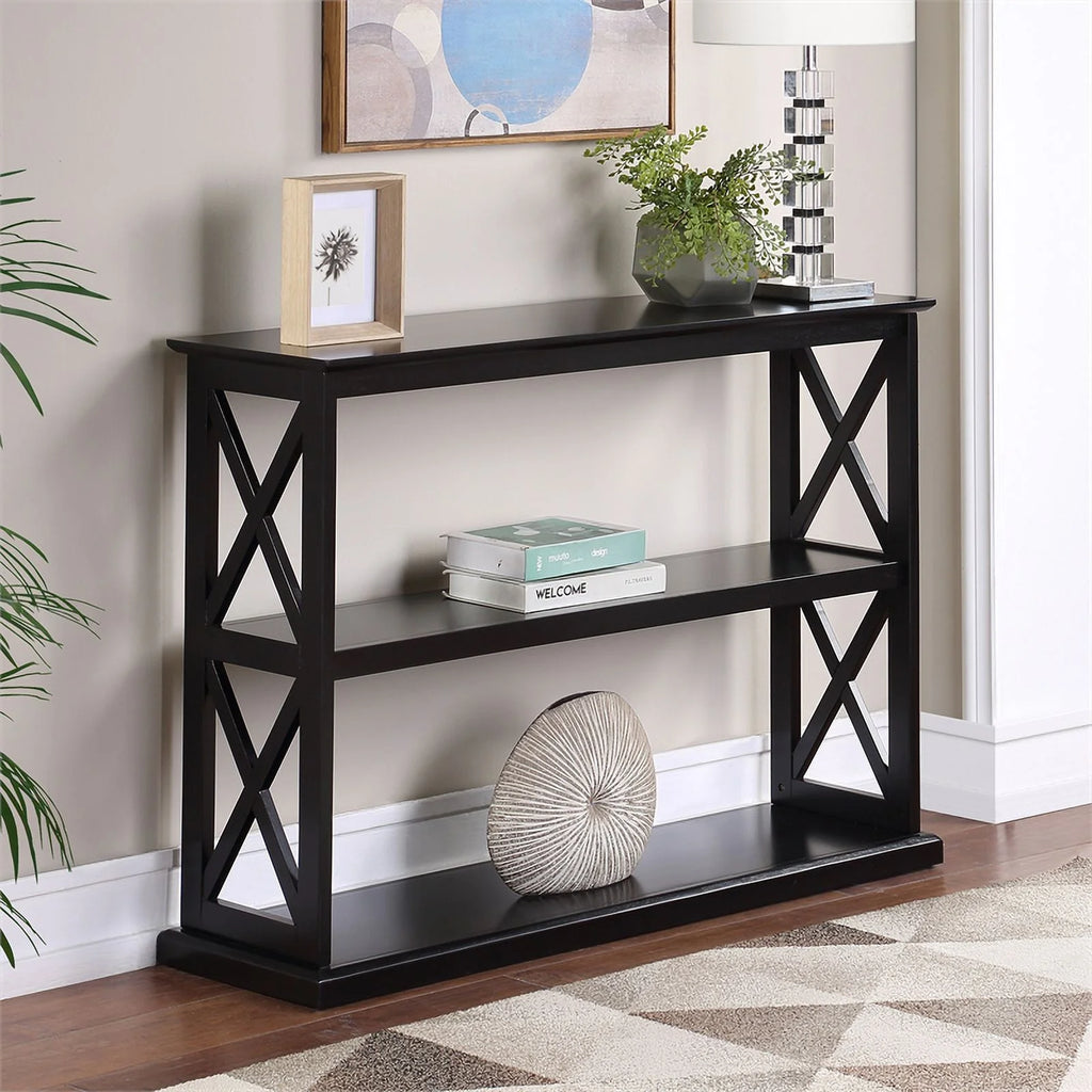 Black Wood Console Table with Shelves I5472