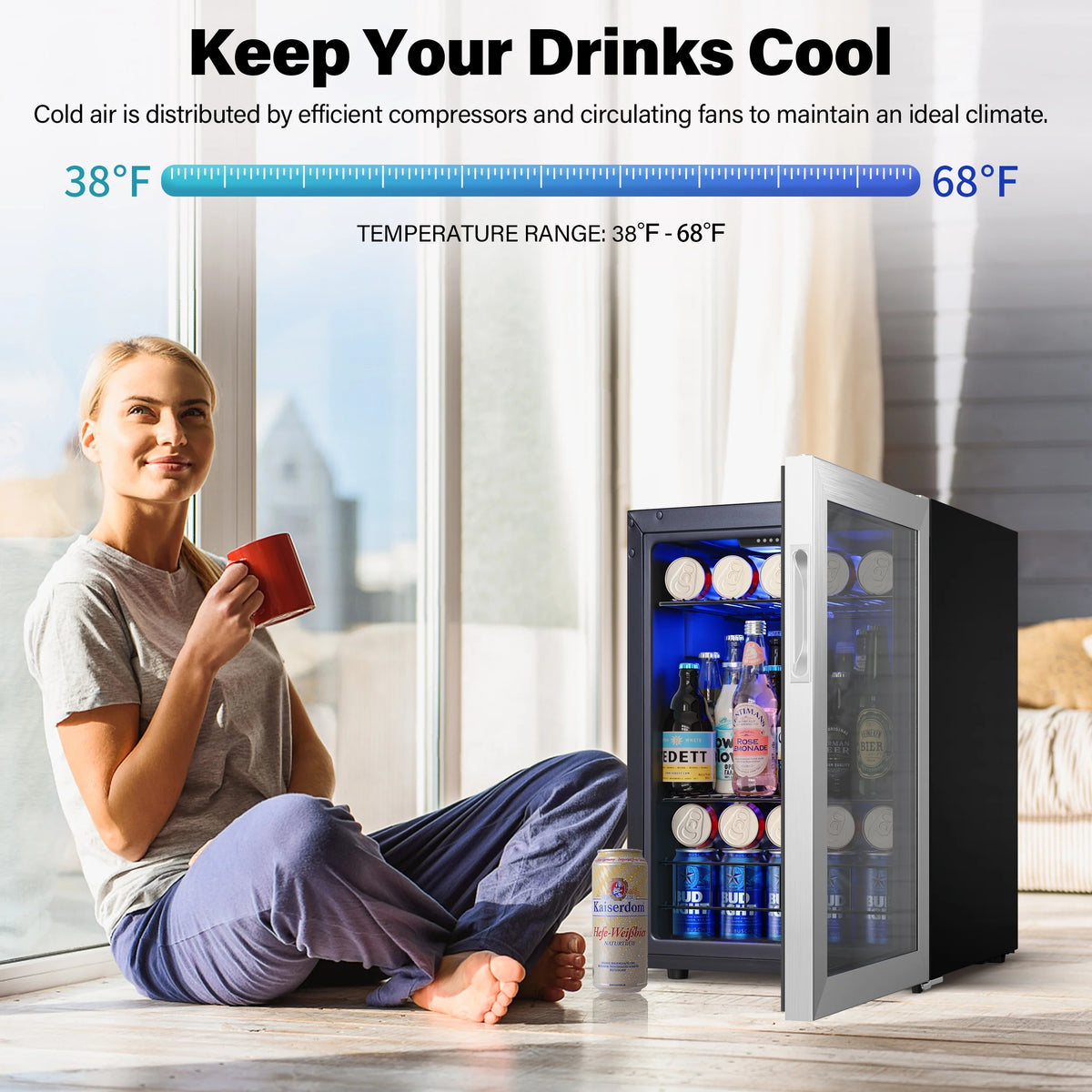 77-80 Can Mini Beverage Cooler with Glass Door F175481