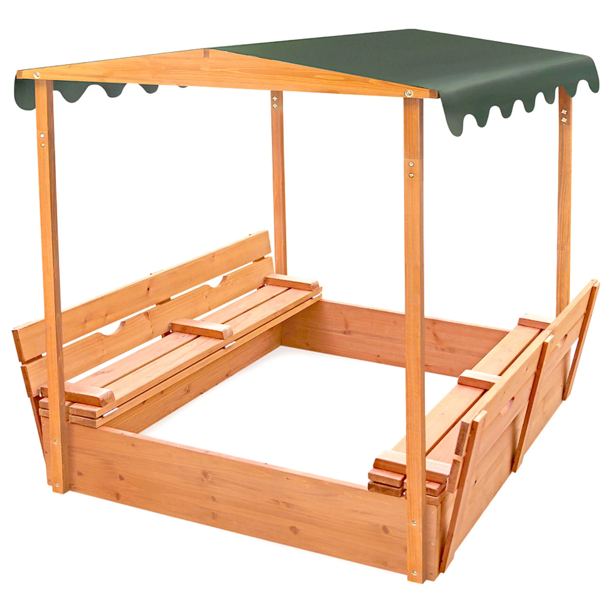 Covered Convertible Cedar Sandbox with Canopy and Two Bench Seats P271731