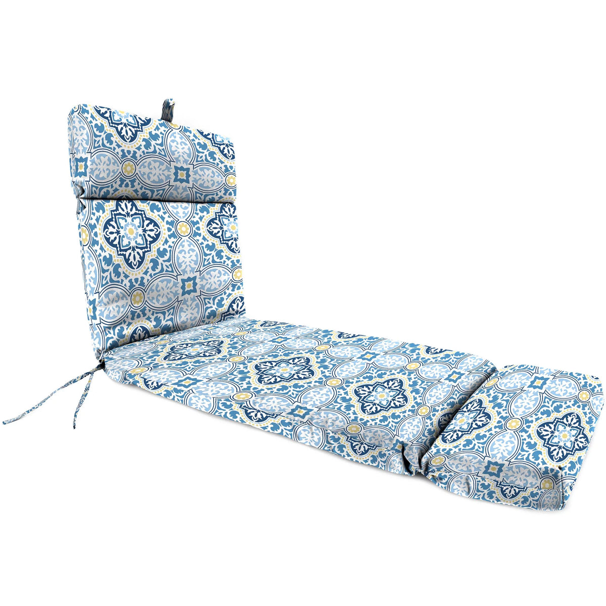 Sky Blue Quatrefoil Rectangular Outdoor Chaise Lounge Cushion with Ties F601
