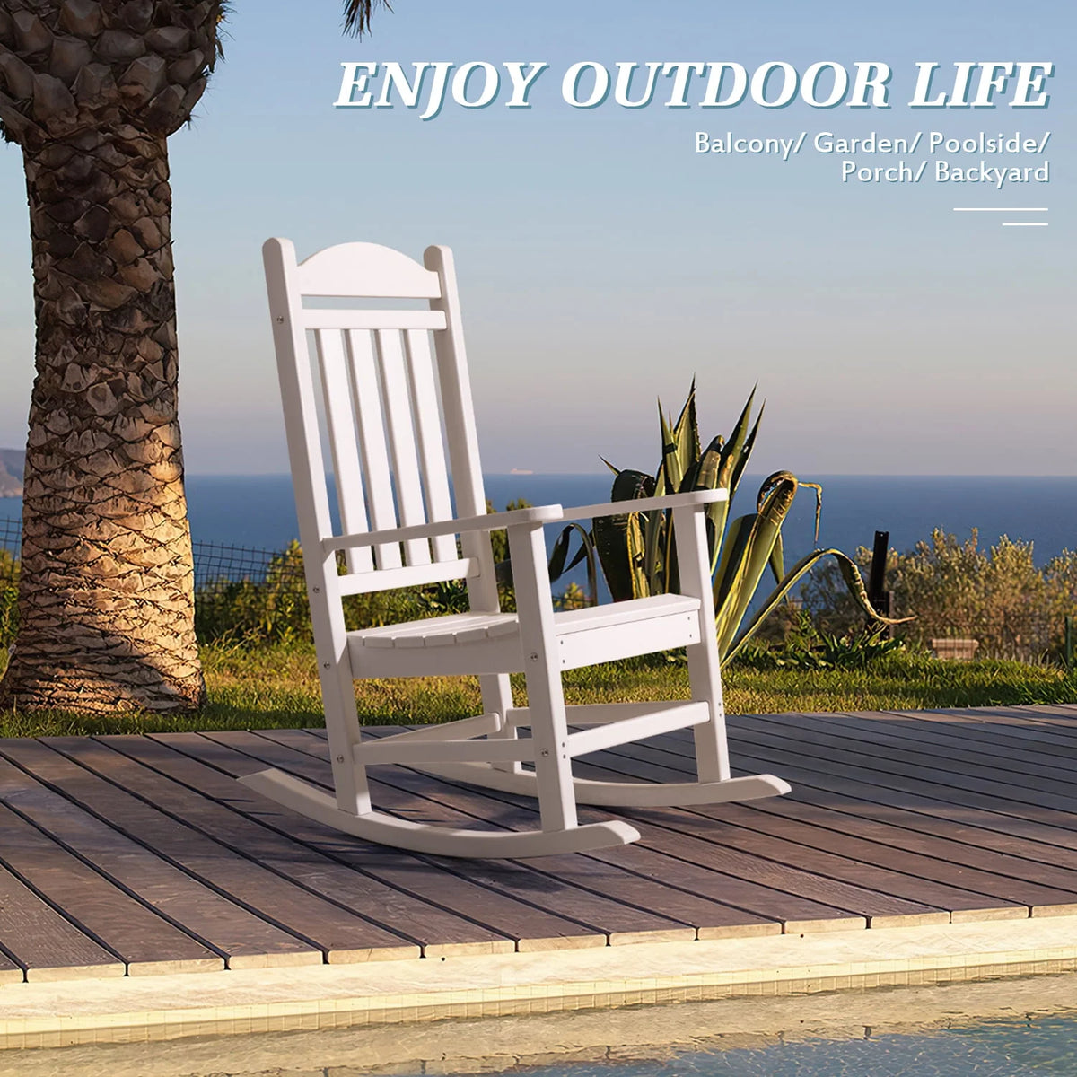 White All Weather Resistant Resin Adirondack Rocking Chair F95625