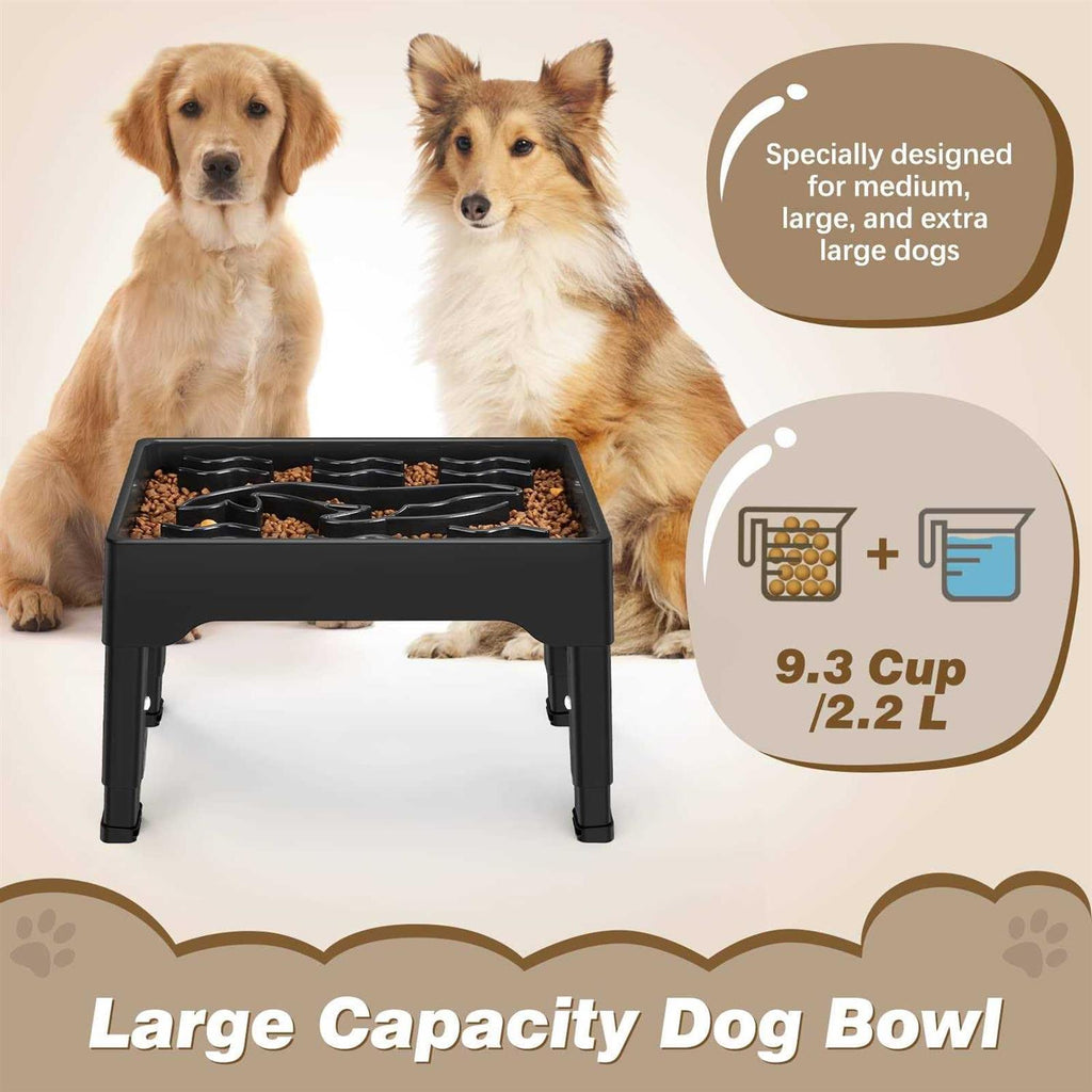 9 Cups Raised Slow Feeder Dog Bowls with 4 Adjustable Heights A290686