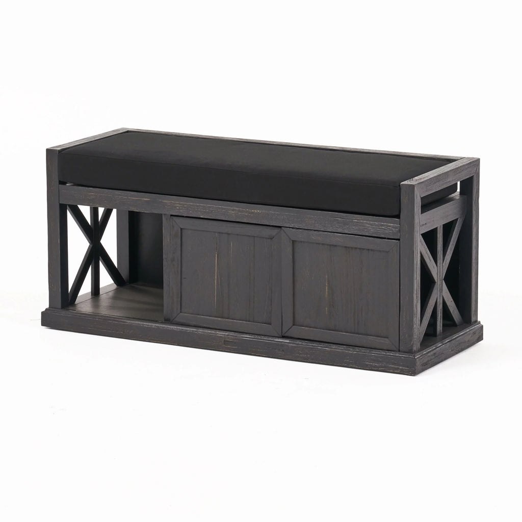 Acacia Wood Storage Bench with Cushion W438