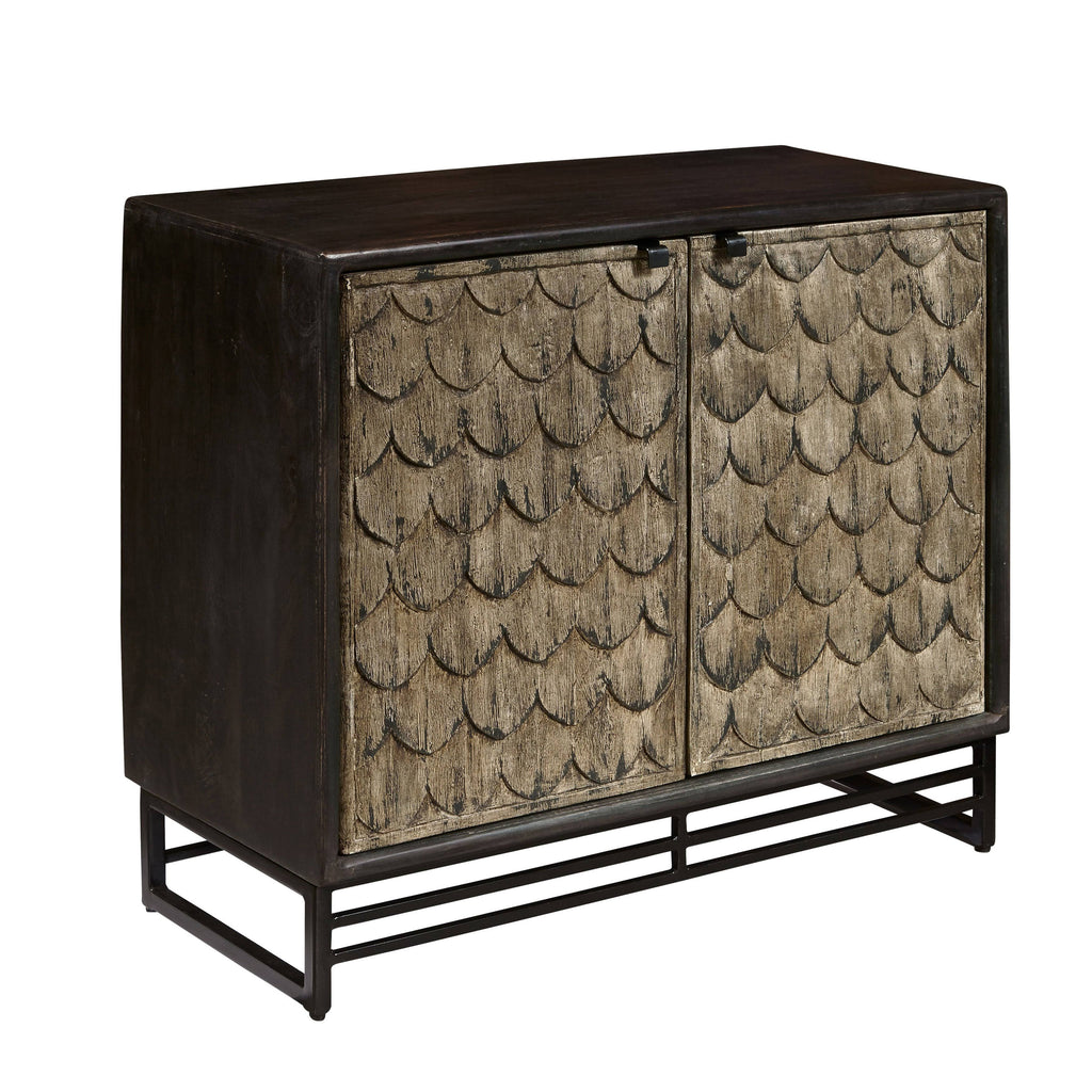 Carved Wooden Two Door Chest in Rustic Brown H218