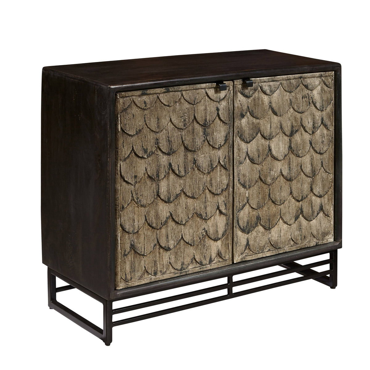 Carved Wooden Two Door Chest in Rustic Brown H218