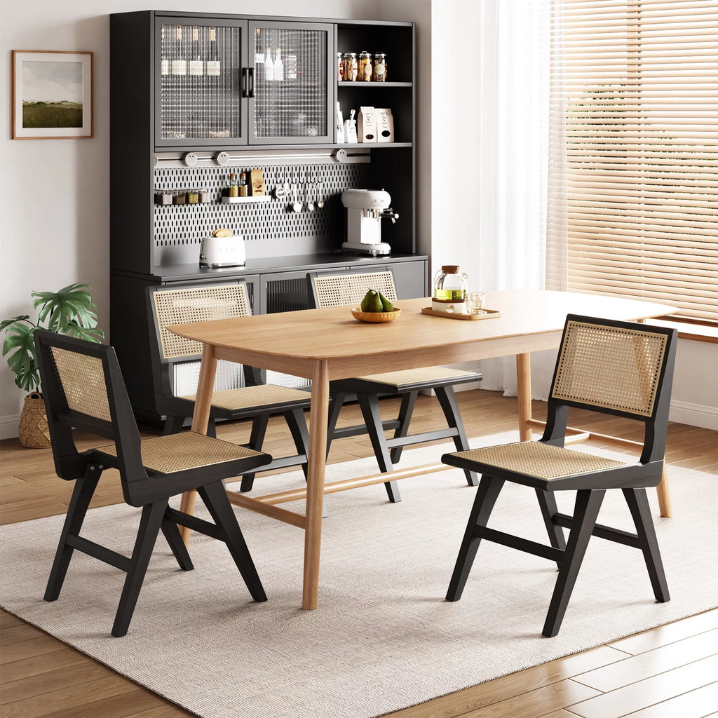 Rattan Wood Chairs Set of 2, Black R663549