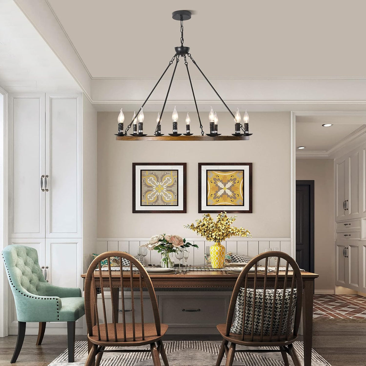 12-Lights Wagon Wheel Chandelier A633588