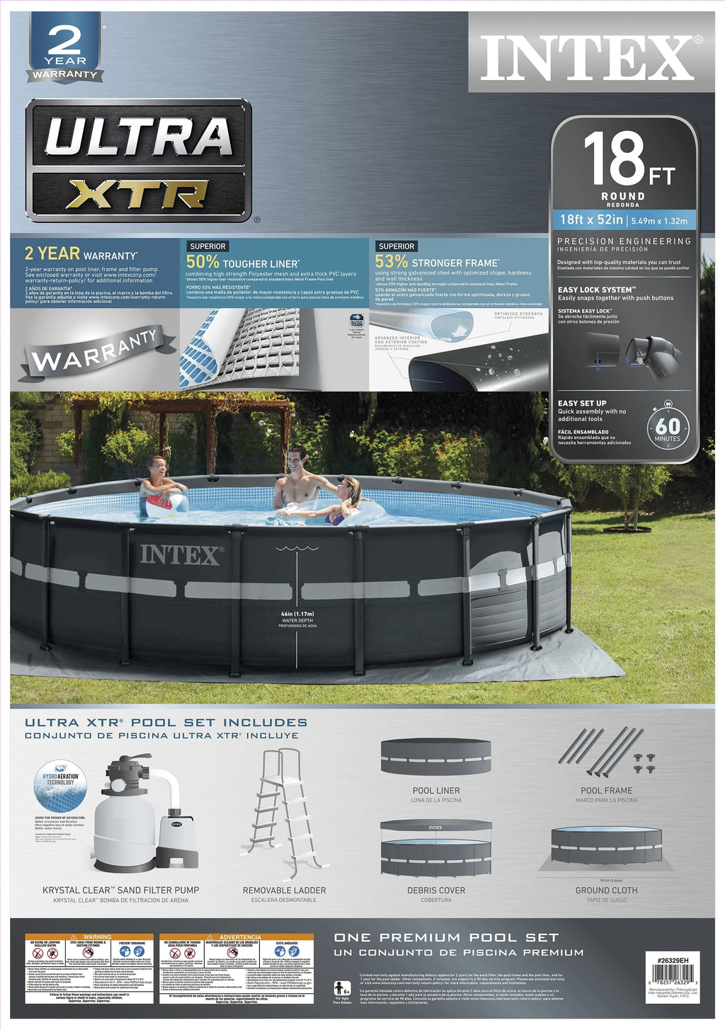 18Ft x 52In Round Above Ground Swimming Pool Set with Pump Q513105