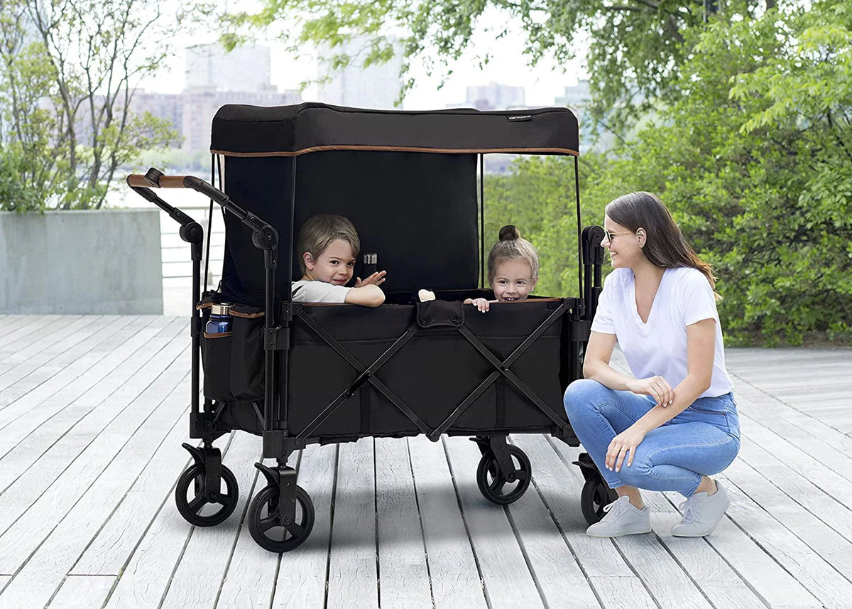 Black Stroller Wagon for 2 Kids with Canopy F8786