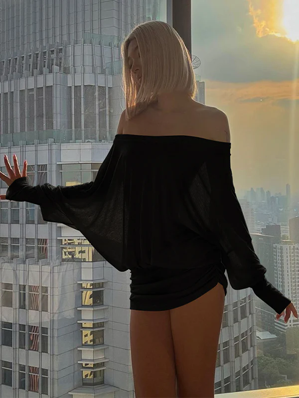 Off The Shoulder Sheer Ruched Dress S937907