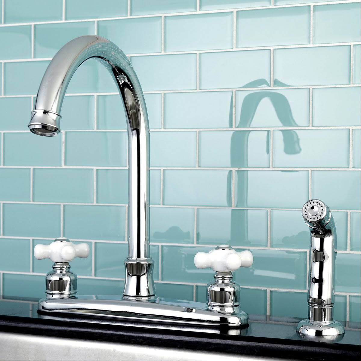 8-Inch Centerset Kitchen Faucet with Sprayer, Polished Chrome H920