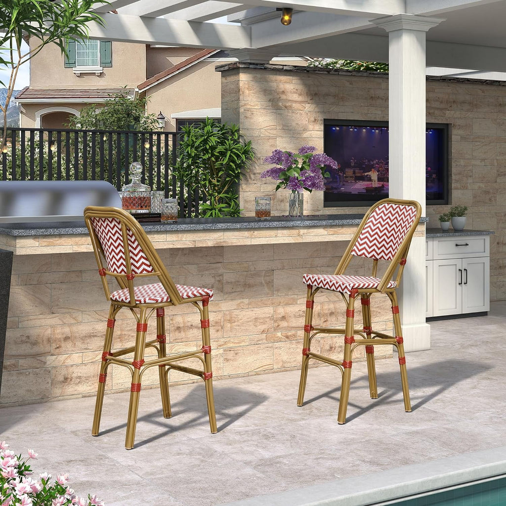 Set of 2 Red Aluminum Rattan Bar Stool R443