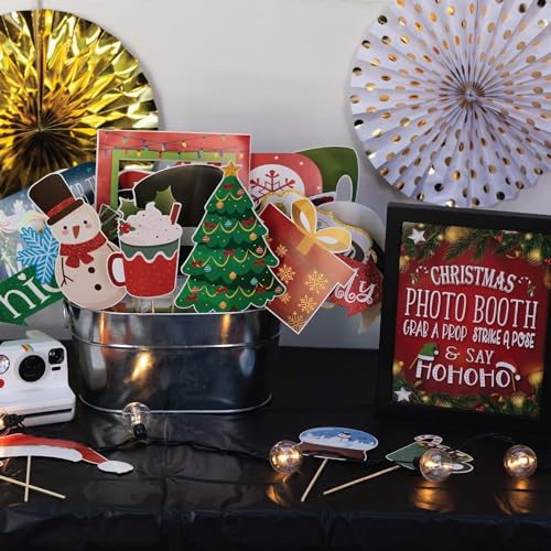 Christmas Photo Booth Props 41-pc Kit with Sign, Adhesive Pads, Sticks L22621