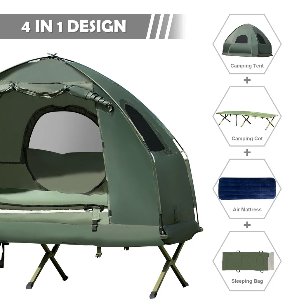 Folding Camping Tent Cot with Sleeping Bag & Air Mattress A178