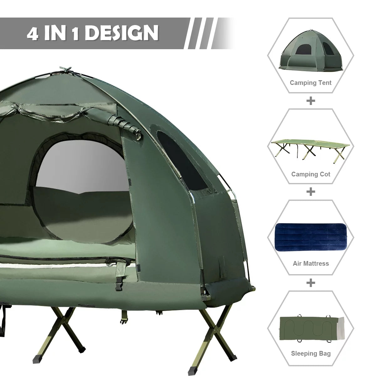 Folding Camping Tent Cot with Sleeping Bag & Air Mattress A178
