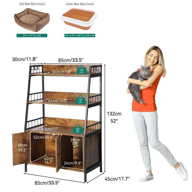 Large Wooden Cat Litter Box Enclosure with Storage Shelves H33334