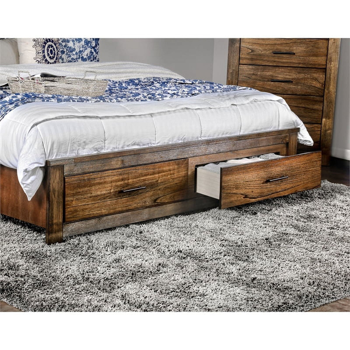 Oak Queen Solid Wood Platform Storage Bed F469