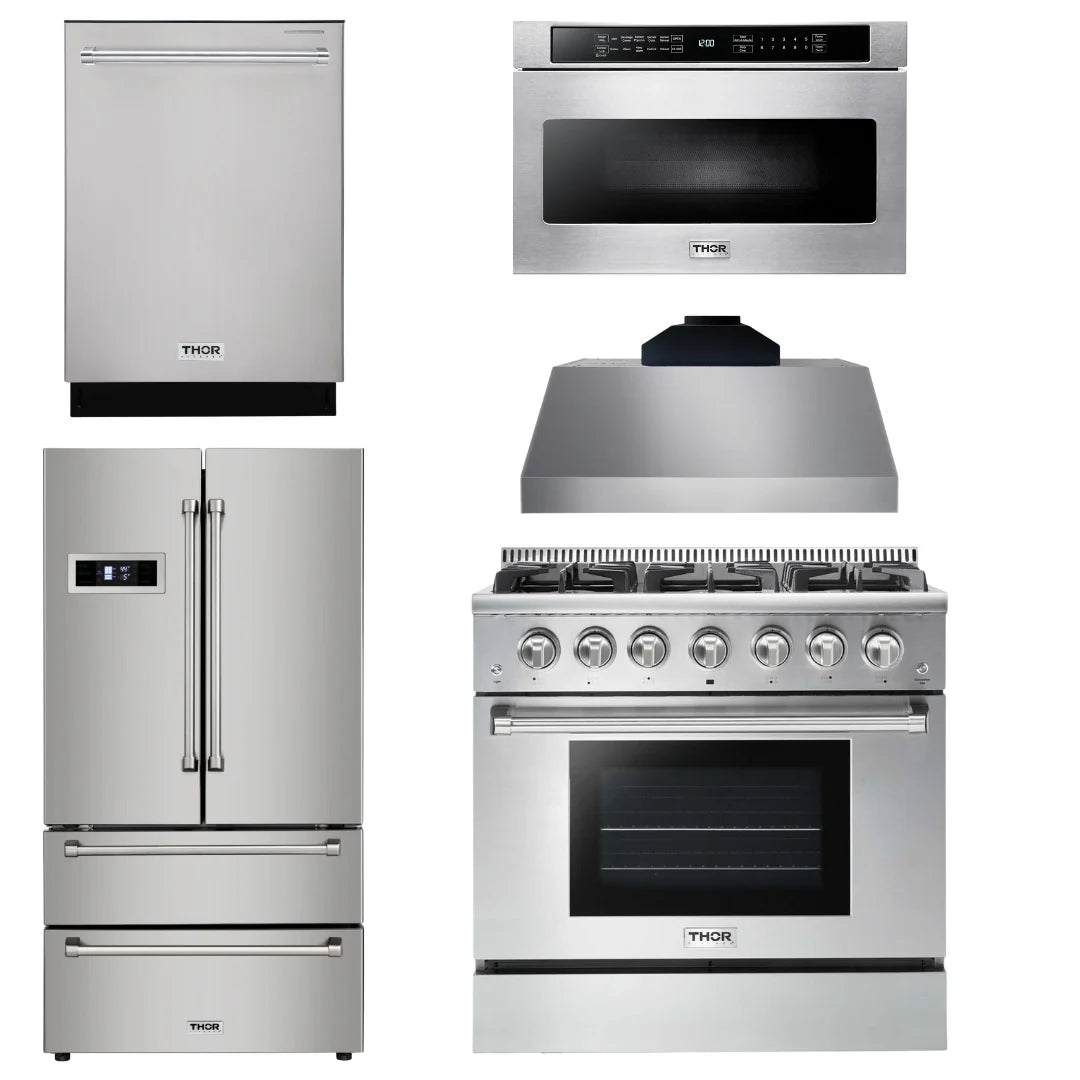 36 Gas Range, Range Hood, Microwave, Refrigerator, Dishwasher Q6147