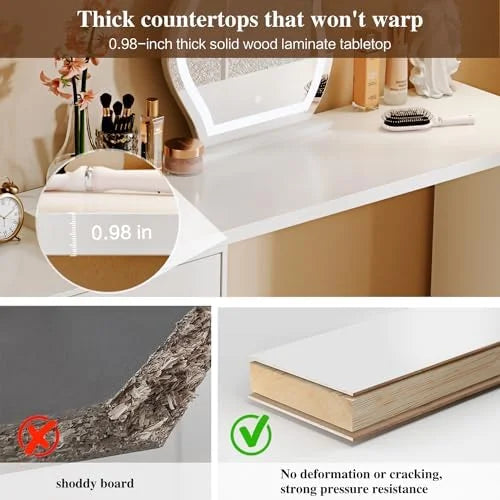Modern Corner Vanity Table with LED Mirror and 6 Drawers T6010