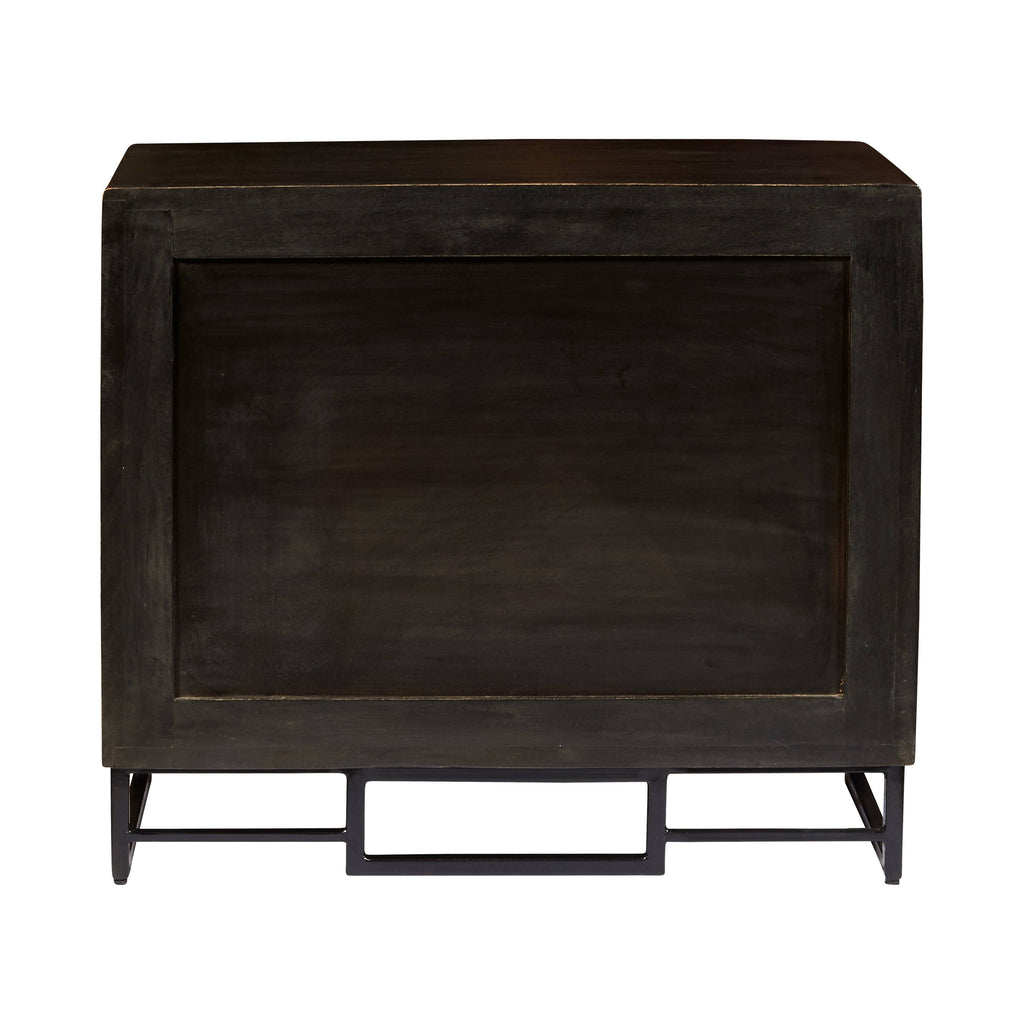 Carved Wooden Two Door Chest in Rustic Brown H218