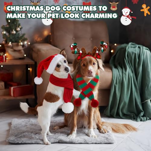 4 Pcs Dog Christmas Antlers Headband Scarf Set E5875