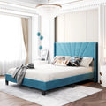 Blue Velvet Upholstered Queen Size Platform Bed Frame with Headboard G759846
