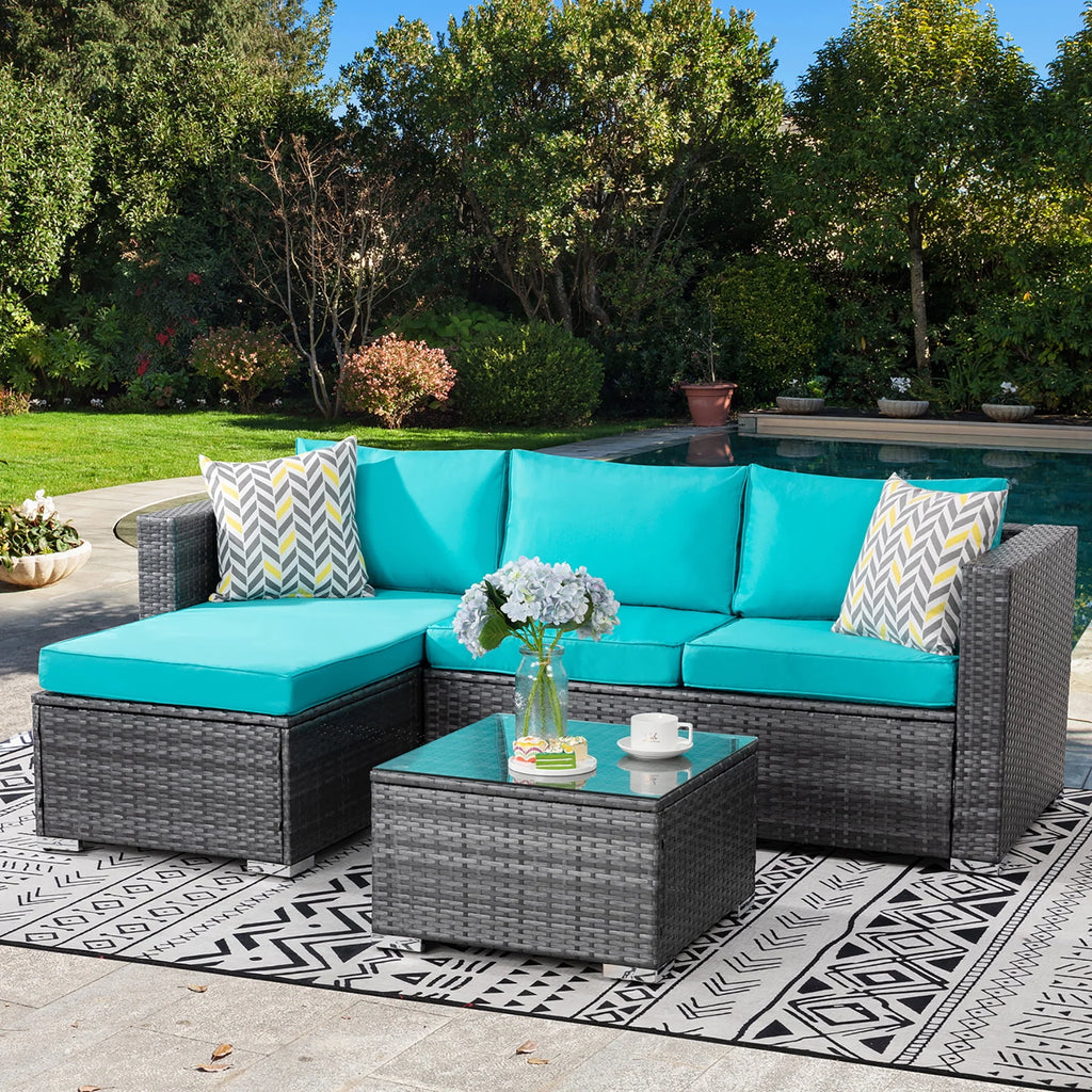 3 Piece Aegean Blue Outdoor Sectional Sofa Set W77813