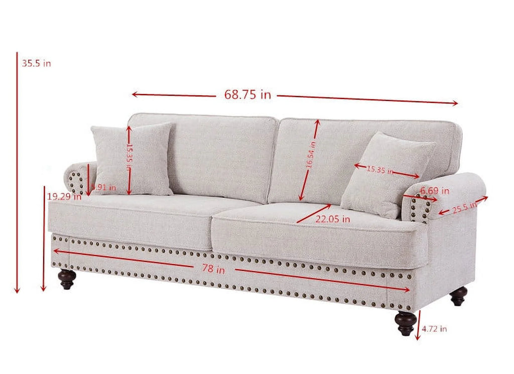 3 Seater Chenille Upholstered Sofa with Pillows O865
