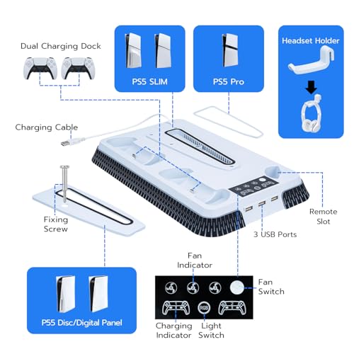 White Cooling Stand with Dual Controller Charging U72533