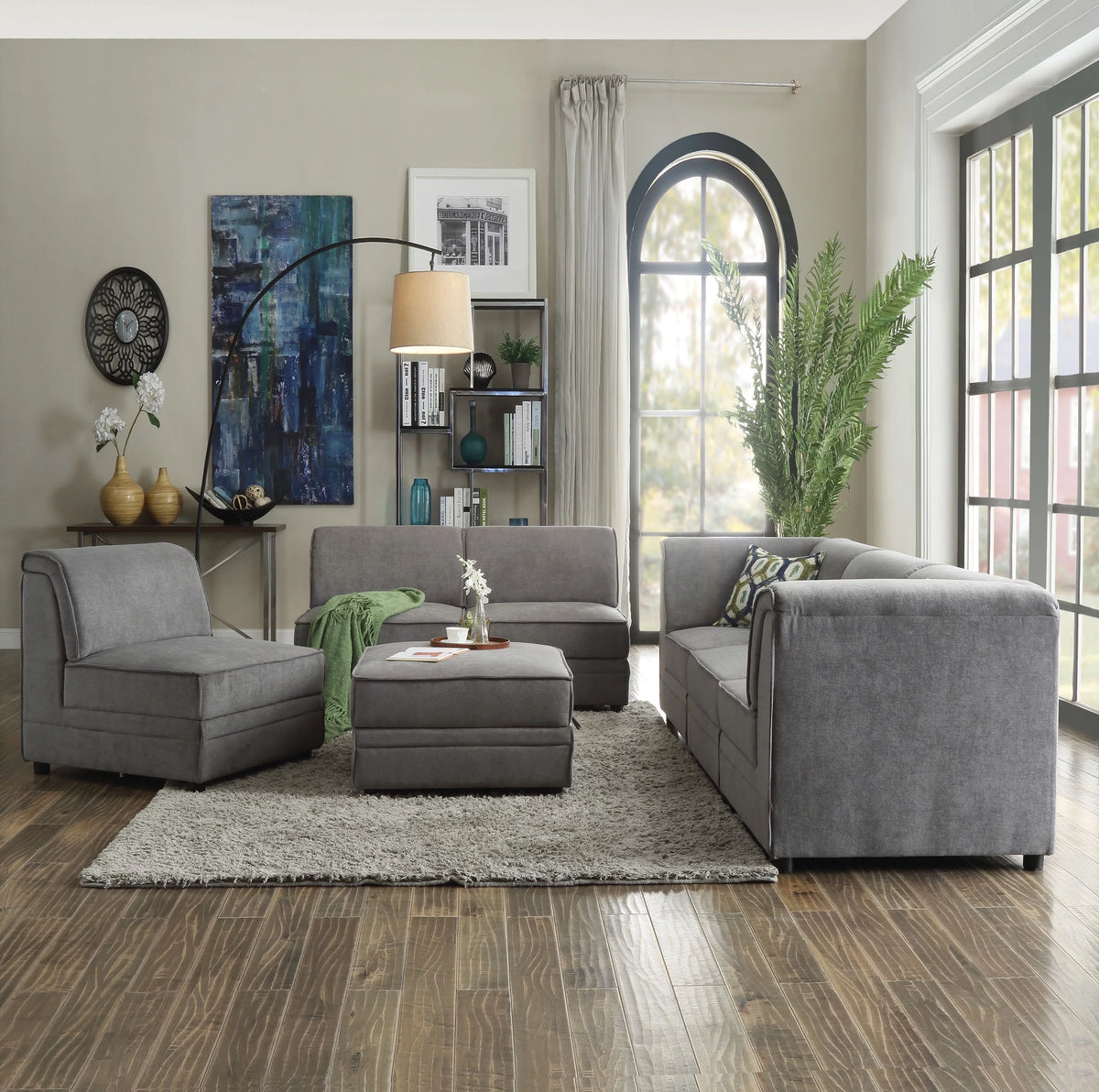 Gray Velvet Sectional Set N643