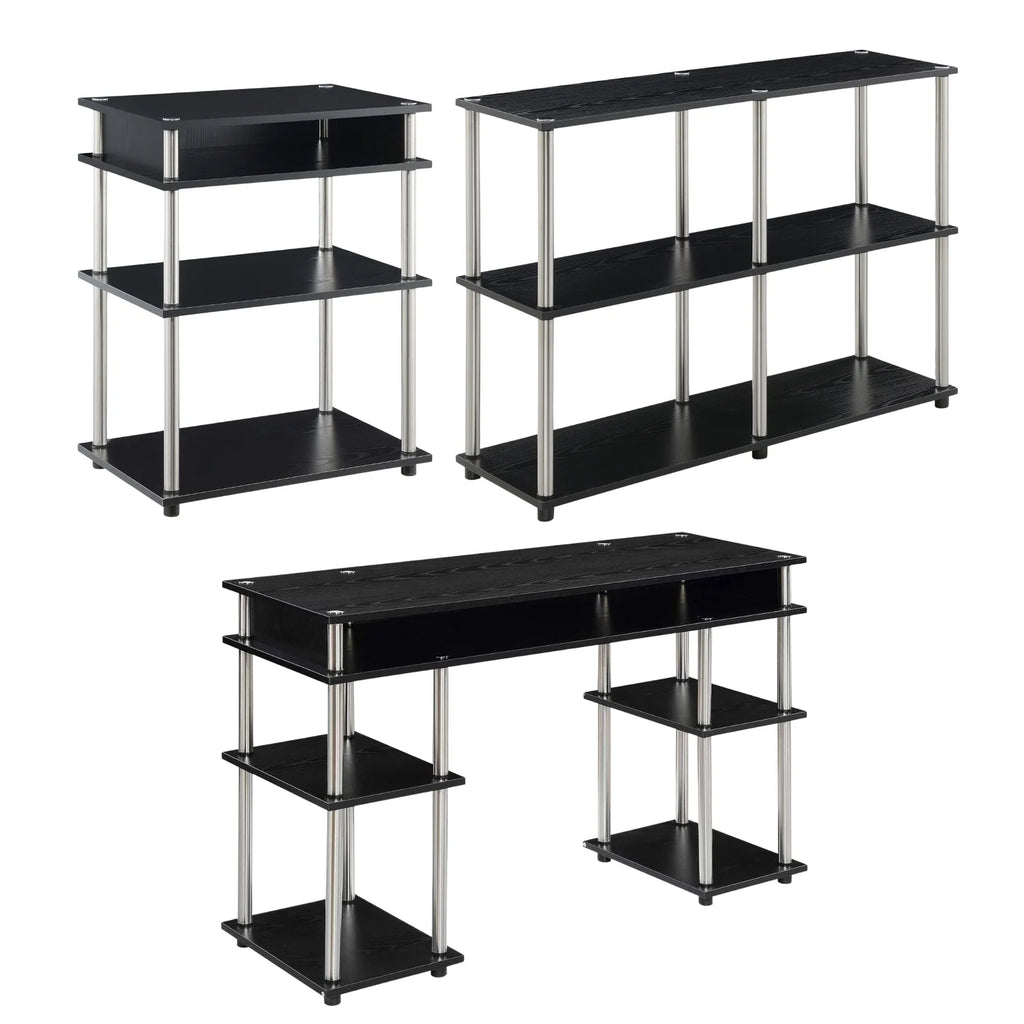 Black Desk with Printer Stand and Console Table Set V968