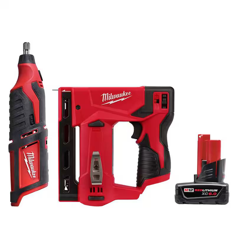12V Cordless Rotary Tool with 3/8 in. Crown Stapler and 6.0 Ah Battery Pack H71210