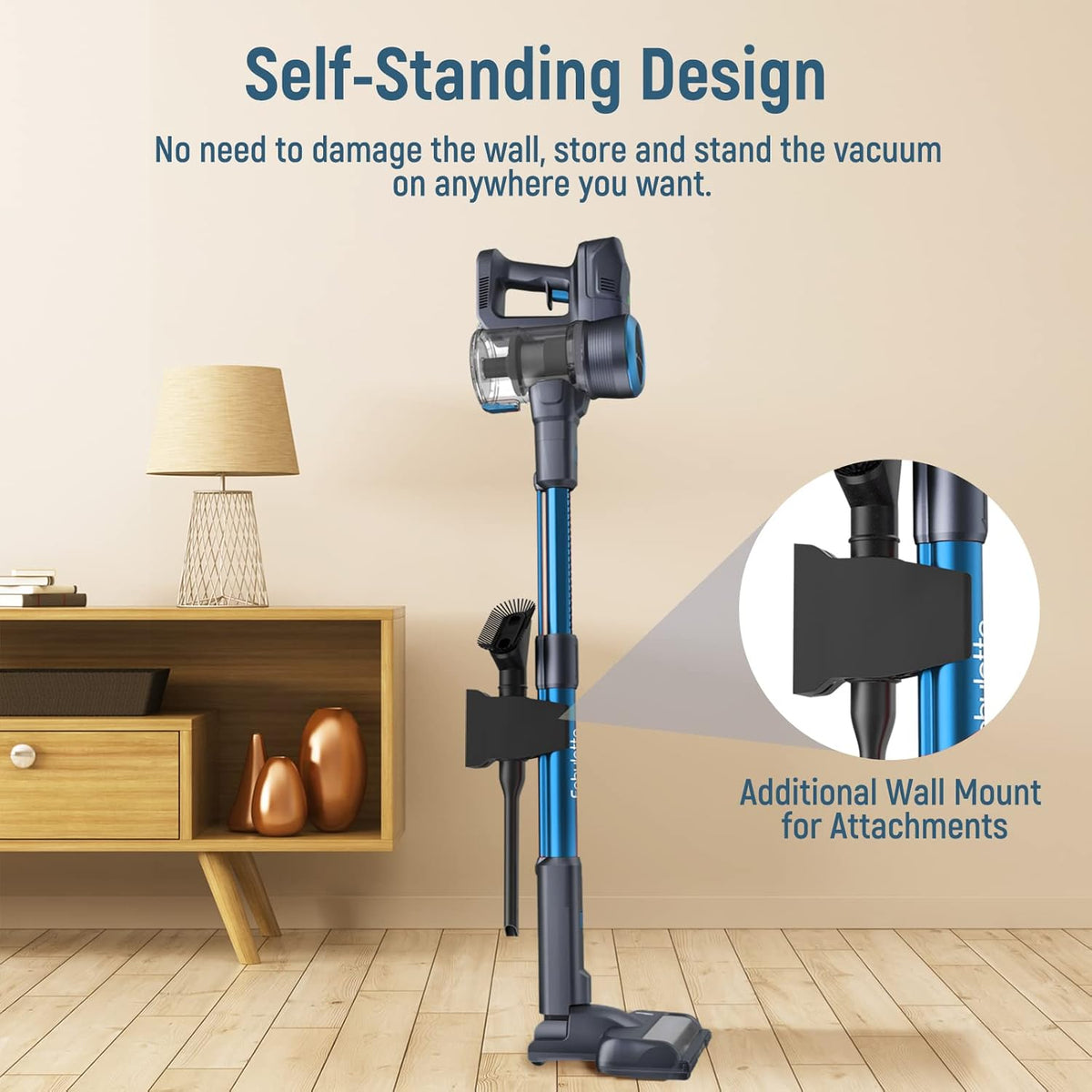 Cordless Stick Vacuum Cleaner, 24Kpa 250W, 6-in-1 Rechargeable, 45 Min Runtime, Blue Q46506