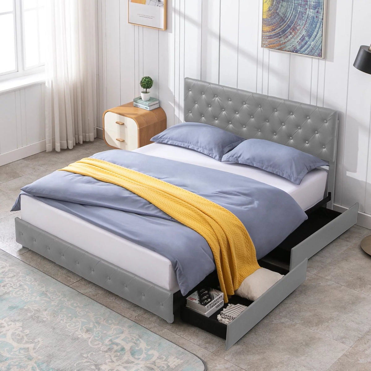 Black King Storage Bed Frame with 4 Drawers E3535