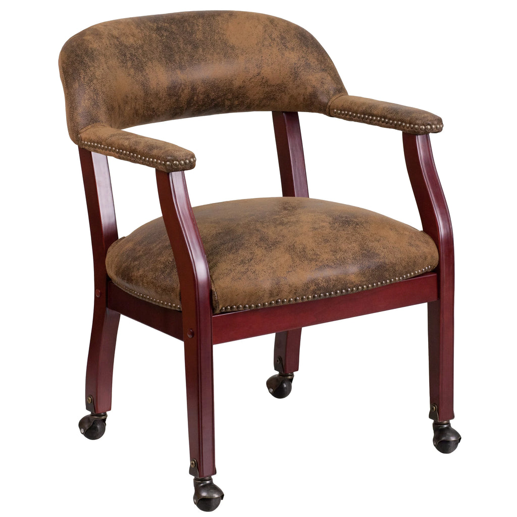 Brown Microfiber Executive Office Chair with Nailhead Trim and Wheel Casters X970610