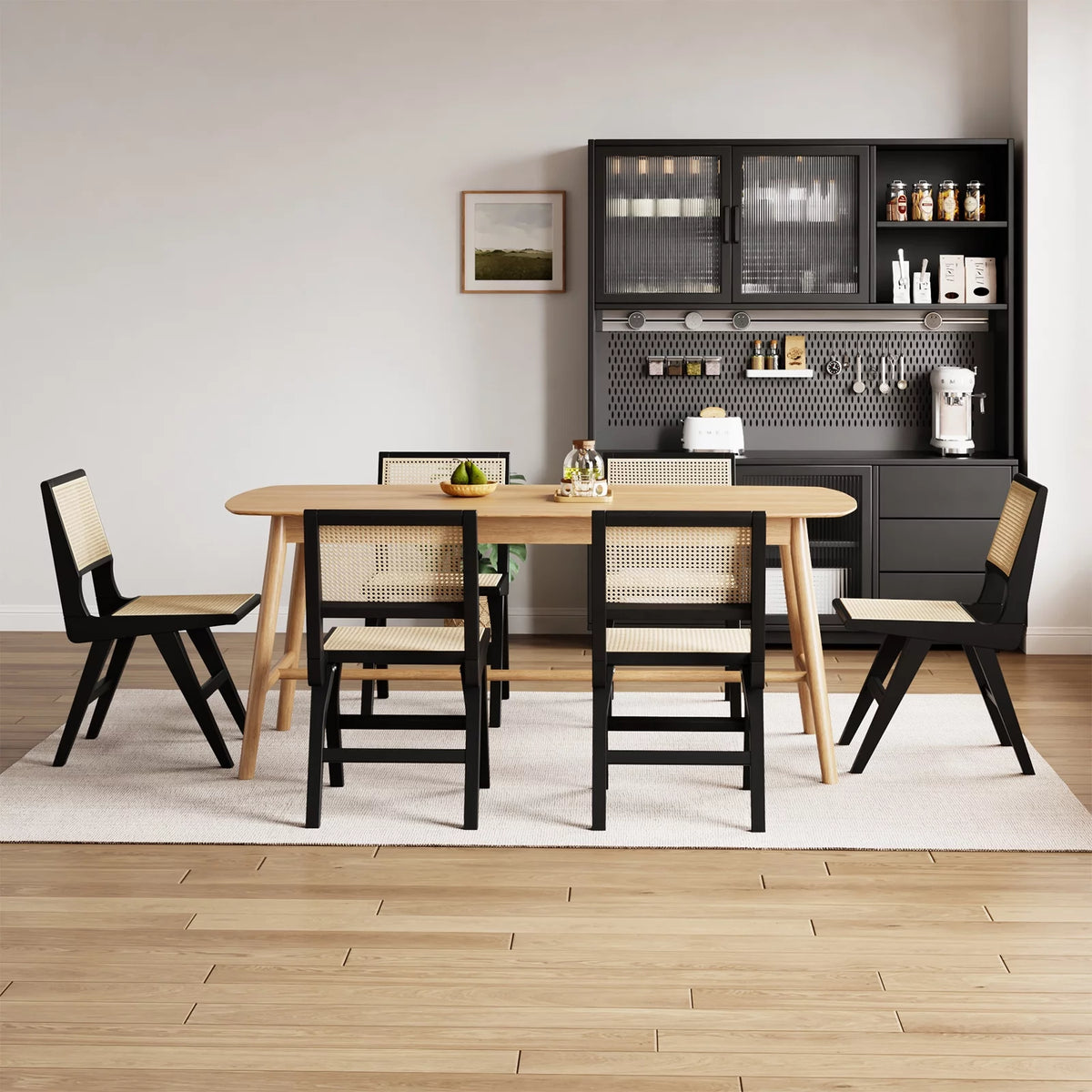 Rattan Wood Chairs Set of 2, Black R663549