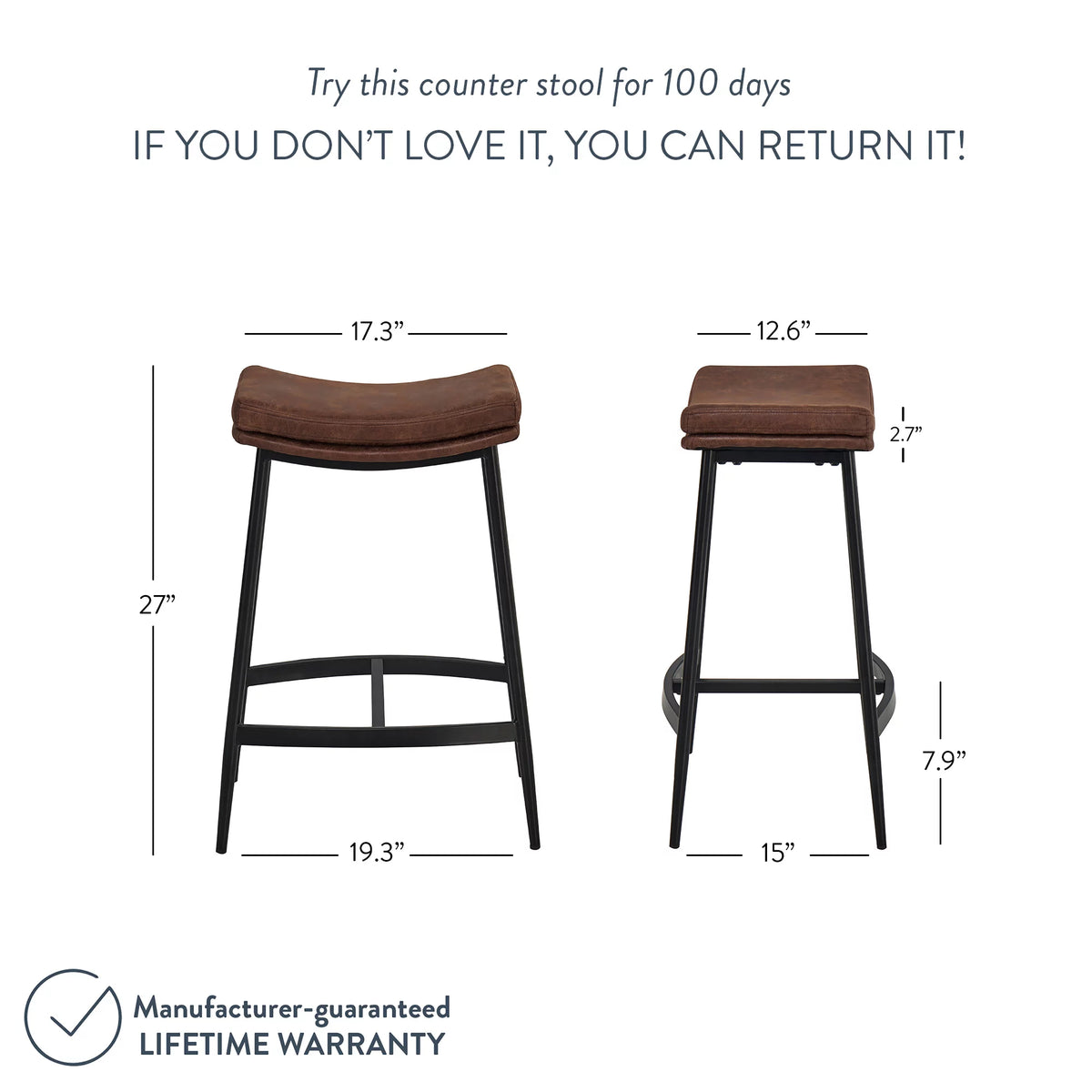 Brown Backless Upholstered Bar Stool with Metal Base O639