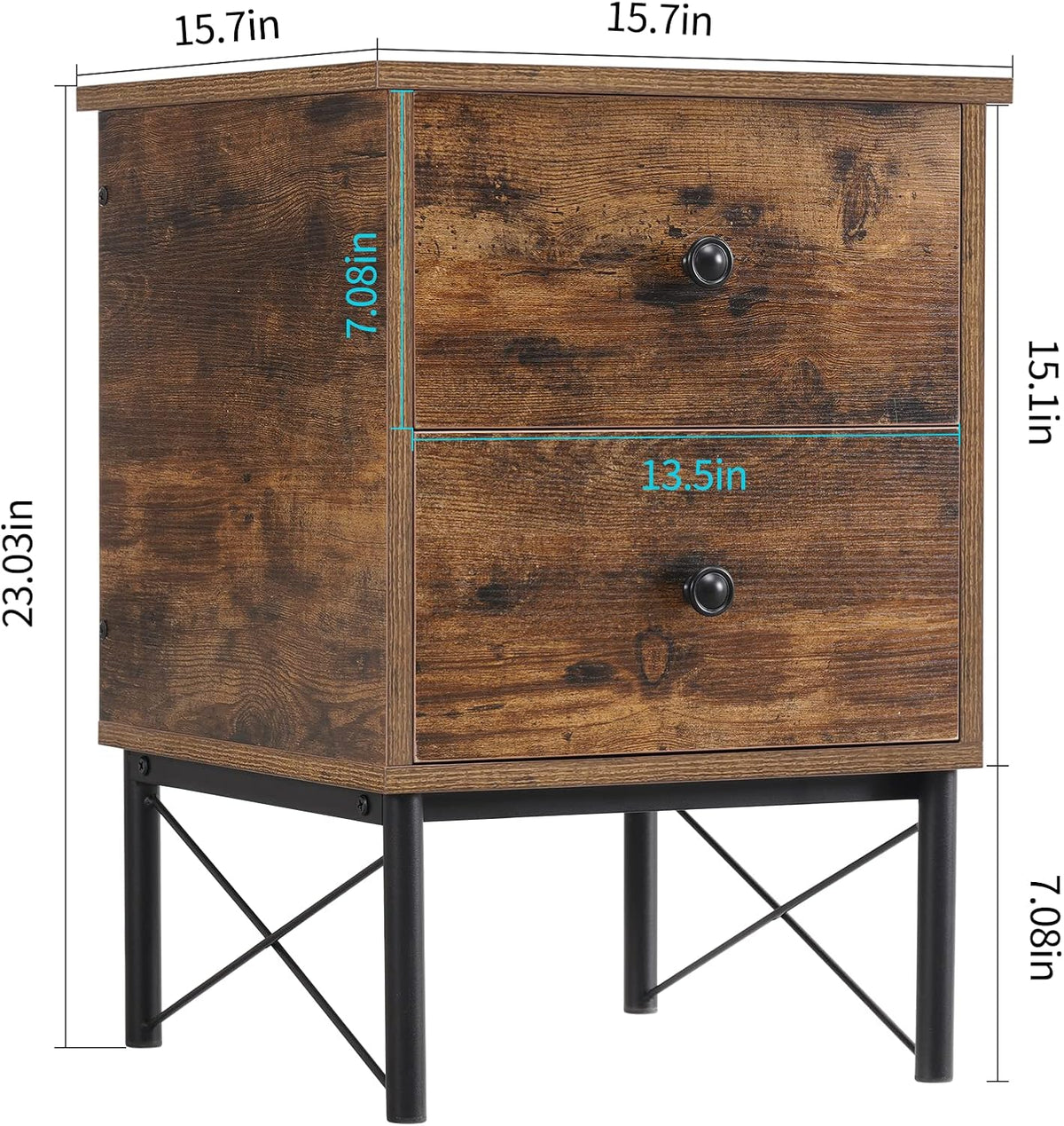 Vintage 2 Drawer Side Table with Metal Frame I639