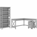 Gray L Shaped Desk with File Cabinet and Bookcase Q634