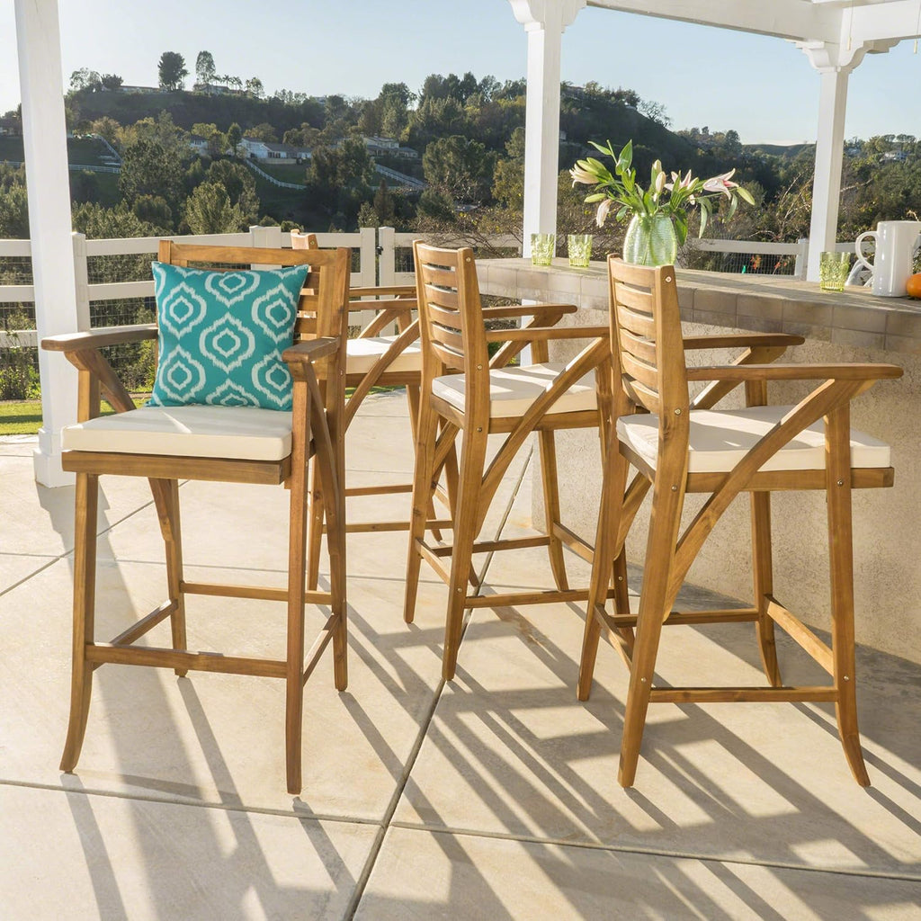 Acacia Wood Outdoor Barstools, 4-Pcs Set Q3899