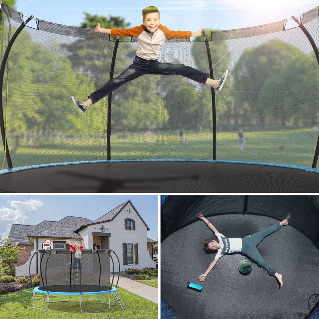 12 ft Trampoline with Enclosure and Basketball Hoop E5418
